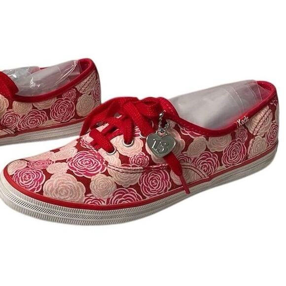 Keds Women's Taylor Swift Red Rose Print Sneakers Size 7 gold charm - Picture 1 of 8